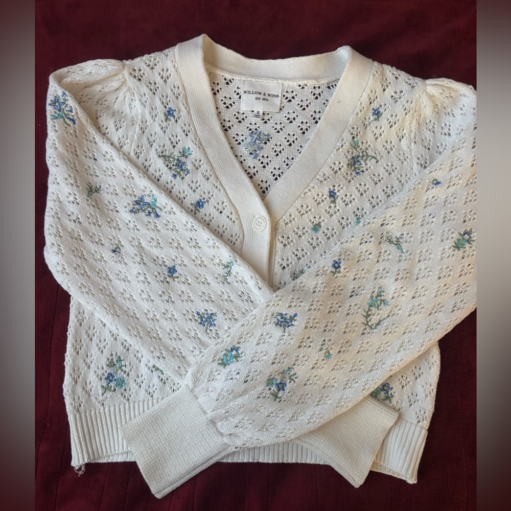 William & New Cream Floral Cardigan